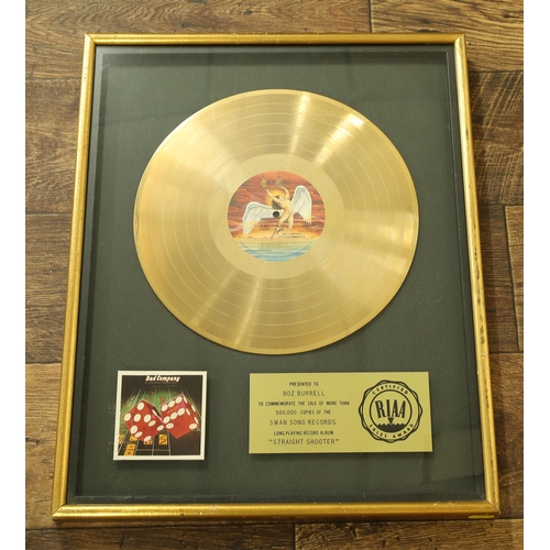 581 - Boz Burrell (Bad Company) - RIAA gold award presented to Boz Burrell for sales of over five thousand... 