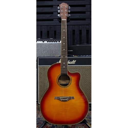 842 - Hudson HBCA electro-acoustic guitar with synthetic bowl back and cherry sunburst finish top (slight ... 