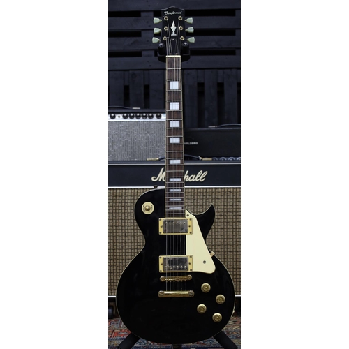 844 - Tanglewood LP type electric guitar, black finish (imperfections), within Fender gig bag... 