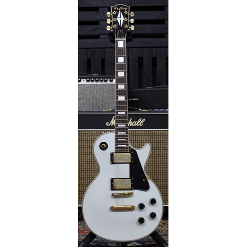 846 - Wesley LP Custom type electric guitar, off-white finish (various imperfections, some loss and tarnis... 