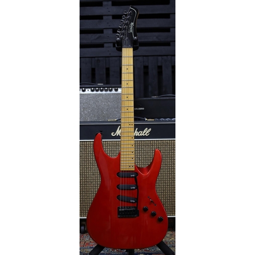 754 - Vantage 213T electric guitar, made in Korea; Body: candy apple red finish, a few minor imperfections... 