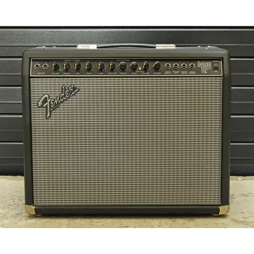 924 - Fender Deluxe 112 Plus guitar amplifier, made in USA, with footswitch; together with a Warwick Blue ... 