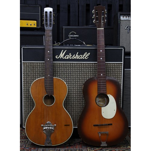 836 - Early 20th century acoustic guitar, branded Hohner to the table, currently set up for slide, within ... 