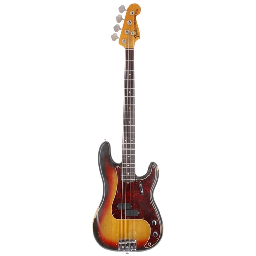 26 - 1973 Fender Precision Bass guitar, made in USA; Body: three-tone sunburst finish, buckle wear to bac... 