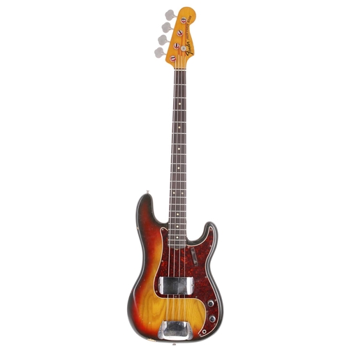 27 - Fender Precision Bass guitar, made in USA, circa 1974; Body: three-tone sunburst finish, finish wear... 