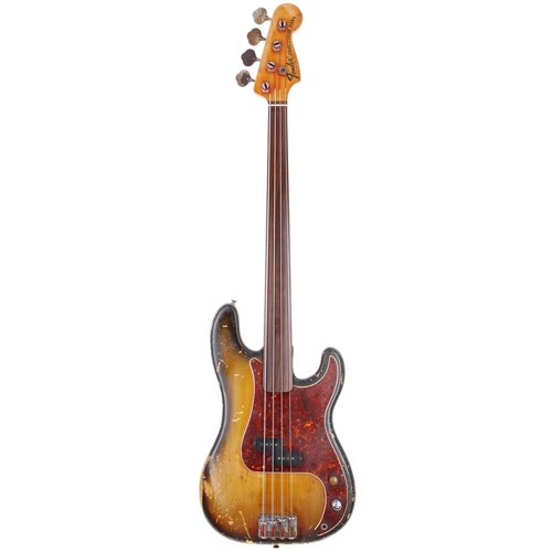 42 - 1970 Fender Precision Bass fretless bass guitar, made in USA; Body: three-tone sunburst finish, fini... 