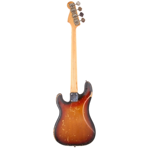 42 - 1970 Fender Precision Bass fretless bass guitar, made in USA; Body: three-tone sunburst finish, fini... 