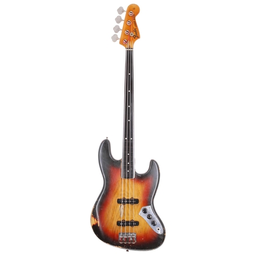 72 - Composite 1970s Jazz Bass guitar; Body: unknown sunburst finished body, heavy thumb groove wear betw... 