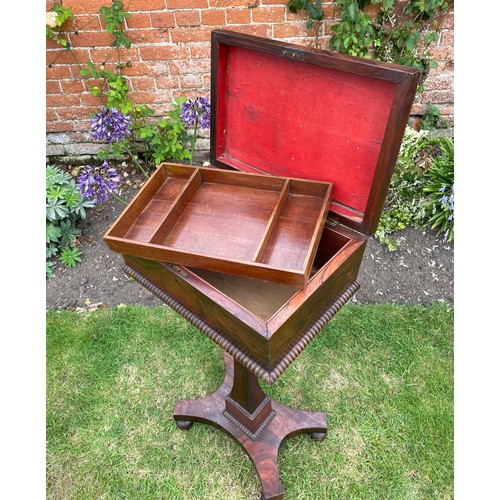 1770 - Victorian rosewood teapoy of sarcophagus form with gadroon moulding and inset with a pull-out compar... 