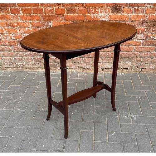 1757 - Edwardian mahogany satinwood banded dropleaf side table, the swivel top upon slender supports united... 