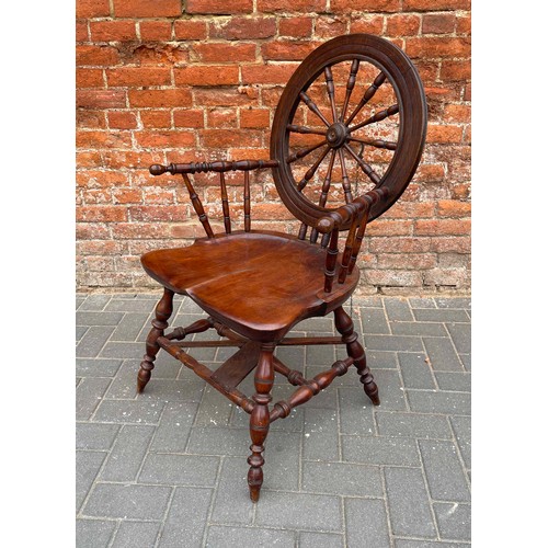 1737 - Unusual captains style converted spinning wheel armchair, the turned wheel back over turned supports... 