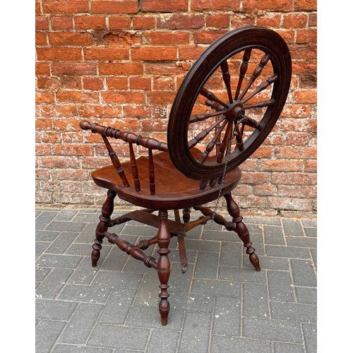 1737 - Unusual captains style converted spinning wheel armchair, the turned wheel back over turned supports... 