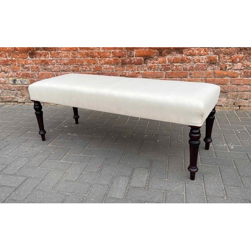 1712 - Victorian mahogany upholstered rectangular window seat with turned supports, 50