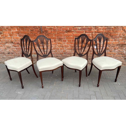 1816 - Set of four 19th century Hepplewhite style mahogany dining chairs, with pierced shield backs over ne... 