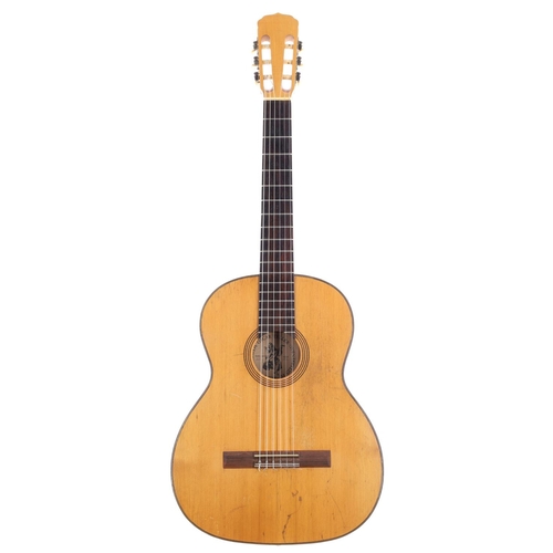 3236 - 1970 Oscar Teller 45 classical guitar; Back and sides: figured maple; Top: natural spruce, heavy scr... 