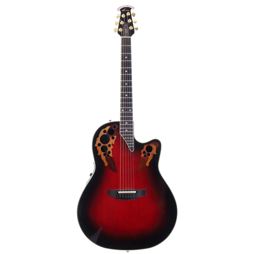 Ovation Elite 1778LX electro-acoustic guitar, made in USA; Body: red burst  spruce top upon Lyrachord