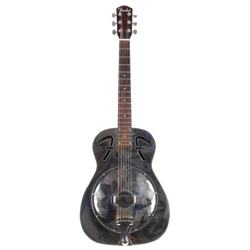 54 - 2003 Fender FR-48 resonator guitar, made in Korea; Body: chrome metal body with surface scratches an... 