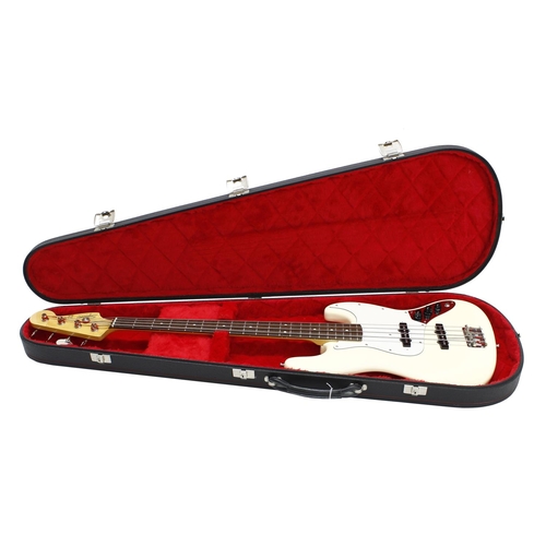 76 - Squier by Fender Jazz Bass guitar, made in Japan (1984-1987); Body: Olympic white finish; Neck: mapl... 