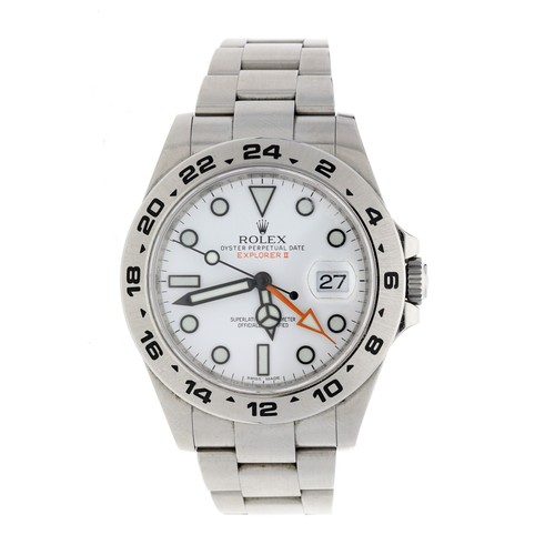 Rolex Oyster Perpetual Date Explorer II stainless steel gentleman's wristwatch, reference no. 216570, serial no. W6454xxx, circa 2012, white dial, 24-hour bezel, Oyster bracelet with fliplock clasp, 42mm bezel (ref.212)