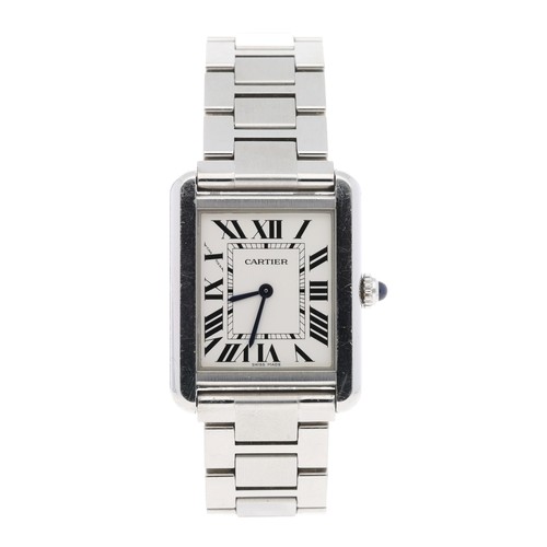 27 - Cartier Tank Solo stainless steel wristwatch, reference no. 3170, serial no. 30446xxx, silvered dial... 