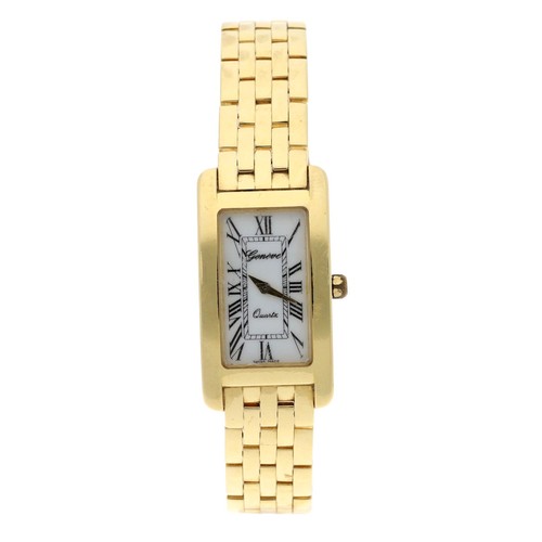 45 - Genéve 18ct rectangular lady's wristwatch, rectangular white dial inscribed 'Genéve Quartz', 18ct br... 