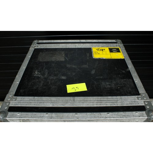 565 - The Script - heavy duty rack flight case on wheels enclosing an arrangement of pull-out shelving uni... 