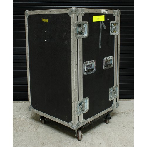 566 - The Script - heavy duty mulit-rack flight case on wheels, fitted with an arrangement of pull-out dra... 