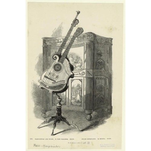 3211 - Great Exhibition of 1851 interest -Important, historic and unique harp-guitar with bespoke stand mad... 