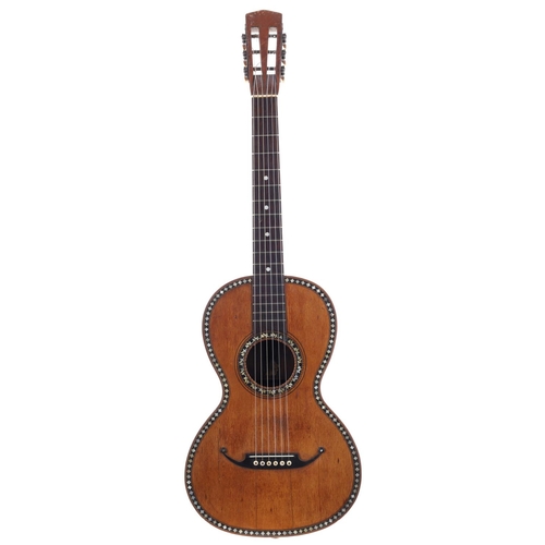 3204 - 19th century German small bodied guitar; Back and sides: rosewood, small hairline splits around the ... 