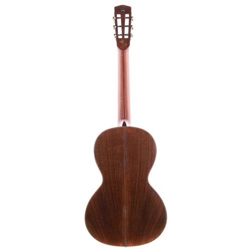 3204 - 19th century German small bodied guitar; Back and sides: rosewood, small hairline splits around the ... 