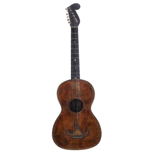 3210 - Rare and interesting 19th century guitar, labelled Luigi Filano, Naples, Anno 18..; Body: mahogany b... 