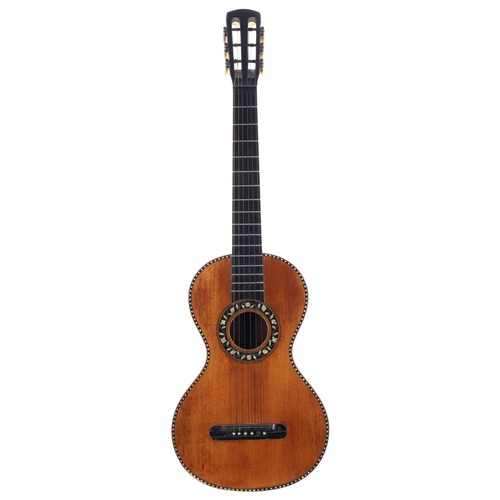 3208 - Late 19th century guitar; Back and sides: Brazilian rosewood, parting between back and ribs, hairlin... 