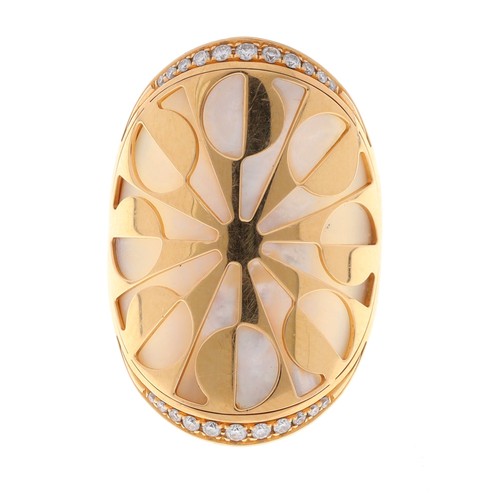 84 - Bvlgari 'Intarsio' 18ct diamond and mother of pearl ring, 52 AWT666, 15.3gm, width 31mm, ring size L... 