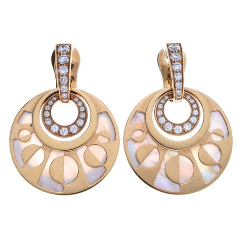 85 - Bvlgari 'Intarsio' pair of 18ct diamond and mother of pearl earrings, signed, no. AE66F6, 24.4gm, 37... 