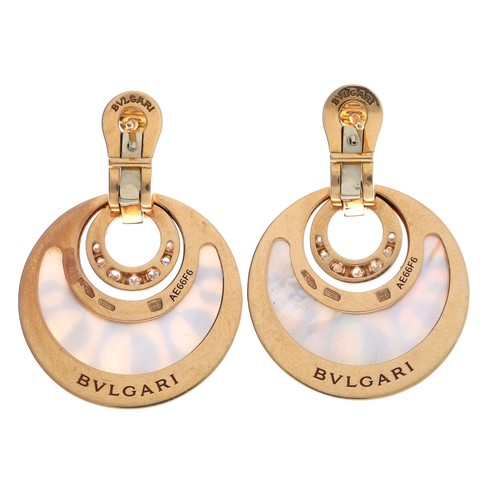 85 - Bvlgari 'Intarsio' pair of 18ct diamond and mother of pearl earrings, signed, no. AE66F6, 24.4gm, 37... 