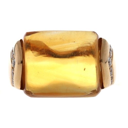 89 - Bvlgari 'Tronchetto' citrine and diamond set 18ct ring, signed, width 12.5mm, 11.5gm, ring size K (r... 