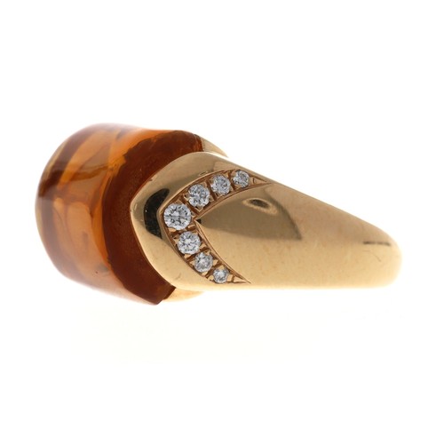 89 - Bvlgari 'Tronchetto' citrine and diamond set 18ct ring, signed, width 12.5mm, 11.5gm, ring size K (r... 