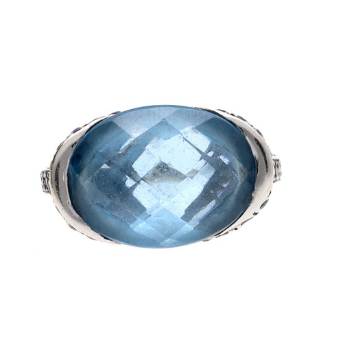 90 - Bvlgari 18ct single earring, signed, 8.7gm; also a blue get set oval white metal dress ring, width 1... 