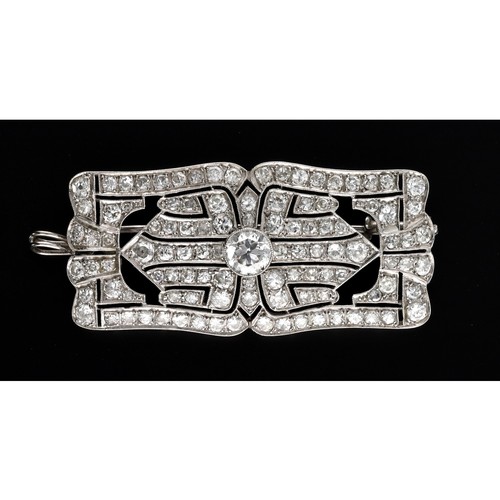 100 - Art Deco diamond white metal plaque brooch, the centre old-cut diamond 0.75ct approx, numbered '3103... 