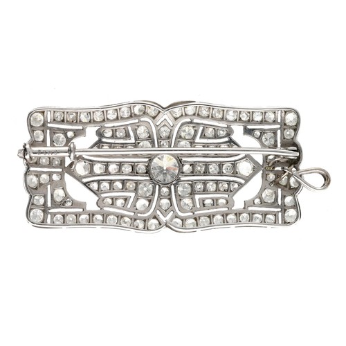 100 - Art Deco diamond white metal plaque brooch, the centre old-cut diamond 0.75ct approx, numbered '3103... 