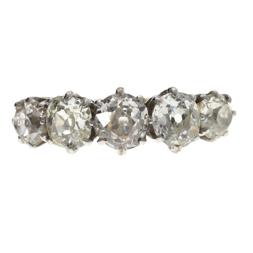 108 - 18ct and platinum old-cut diamond five stone ring, estimated 1.60ct approx in total, width 6mm, 2.7g... 