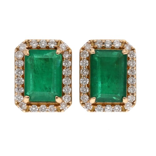 158 - Pair of emerald and diamond set cluster earrings with posts and clips, the emeralds each 2.20-2.40ct... 