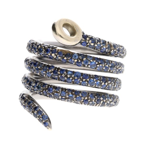 163 - 18ct pavé sapphire set coiled snake design ring, 27gm, ring size L/N (ref.375)... 