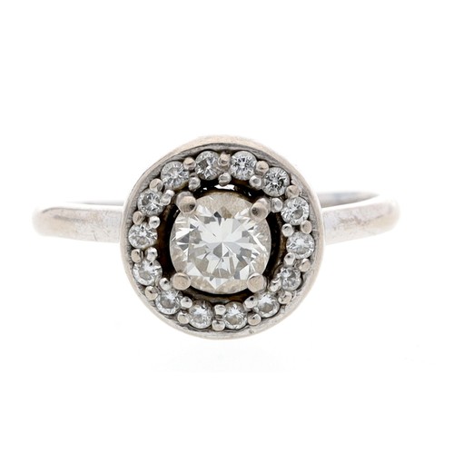 164 - Modern 18ct white gold diamond halo ring, round brilliant-cuts, the centre diamond 0.40ct approx, 3.... 