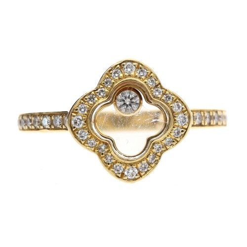 166 - Chopard Happy Diamond 18ct yellow gold ring, signed, no. 6152153, 5gm, width 12mm, ring size H (ref.... 