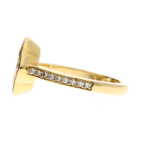 166 - Chopard Happy Diamond 18ct yellow gold ring, signed, no. 6152153, 5gm, width 12mm, ring size H (ref.... 