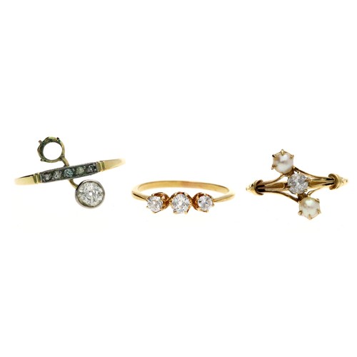 57 - Three yellow gold diamond set rings, 7.1gm (ref.10)** one ring missing a stone... 