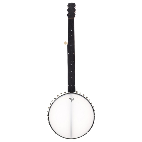 1509 - W. Temlett five string fretless banjo, stamped W. Temlett Maker, Ajax, no. 3420 on the perch pole, w... 