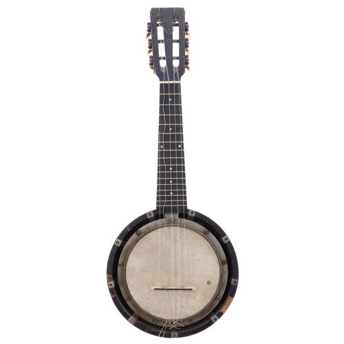 1510 - Keech banjolele, W. Temlett small six string zither banjolin and a ukulele banjo (all in need of res... 