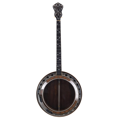 1581 - Epiphone Recording Artist Model four string banjo, with walnut banded resonator cover, 11